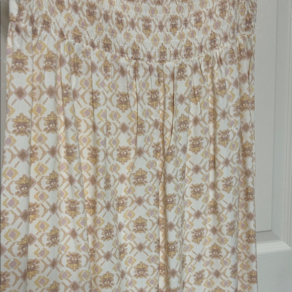 Pink Rose Sleeveless Midi Dress in Cream Lilac Tan Smocked Lightweight Spring S - Picture 14 of 16